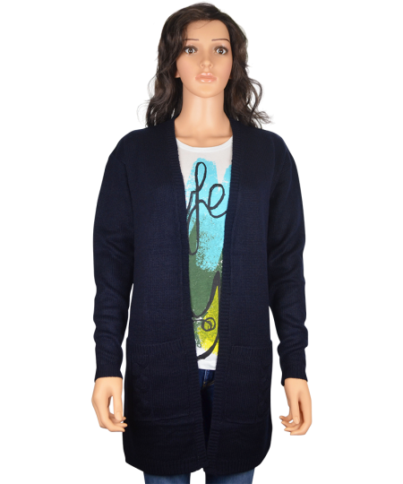 Ladies Long Open Knit Cardigan